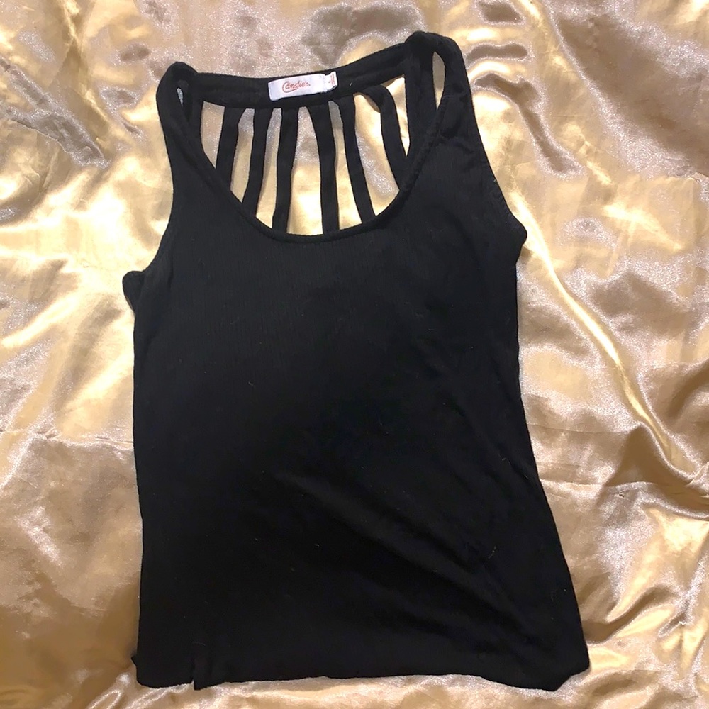 Black Cut Out Back Strap Tank Top